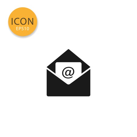 email with opened envelope icon flat style in black color vector illustration on white background.のイラスト素材