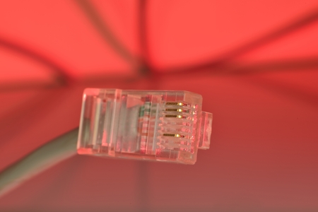 red modular connector 8P8C (rj45) plug with contacts for solid wire or stranded wire