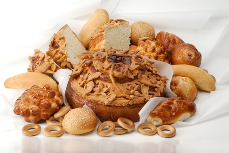 bread (loaf, patty, pie, cakes) baking in antiburning parchmentの写真素材