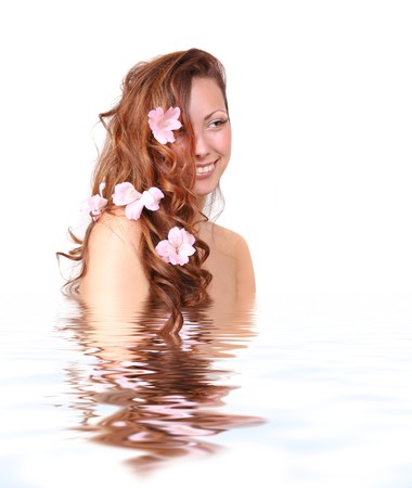 beautiful young girl with long hairの写真素材