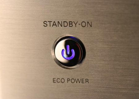 aluminium on-off buton glowing blueの写真素材