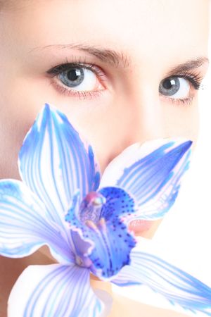 young girl with blue orchid