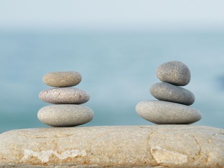 A stack of rocks on the beachの写真素材