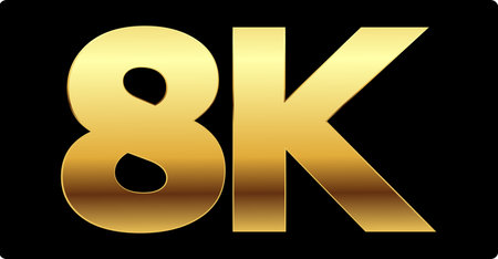 8K Resolution Ultra HD sign | 8K in Golden Ultra HD label vector | High Resolutionのイラスト素材
