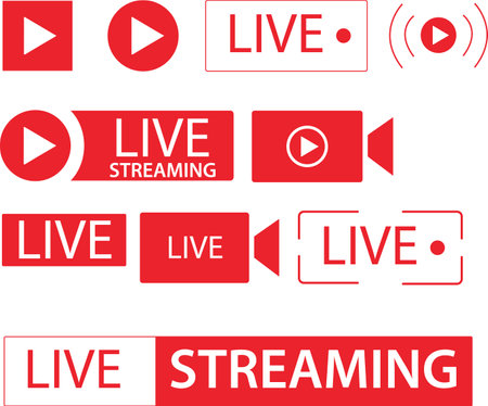 Set of Live Live Streaming icons, button of live, broadcasting, online stream play buttonのイラスト素材