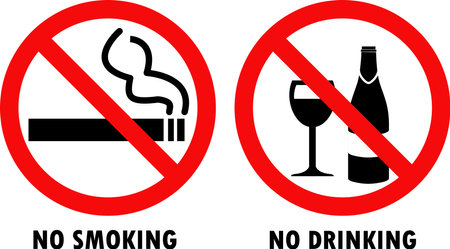 No Smoking sign, No Drinking sign, Caution Sign, Prohibited Sign, Forbidのイラスト素材
