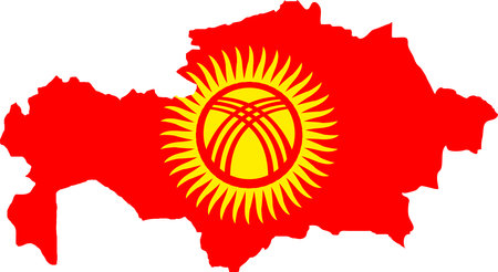 Kyrgyzstan Flag in Kyrgyzstan Map, Kyrgyzstan Map with Flag, Country Map, Kyrgyzstan with Flag, Nation Flagのイラスト素材