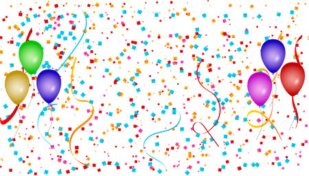 Confetti with ribbon Background, Celebrating Template, Confetti Explosion, Colorful Balloons, colorful balloons, Confetti backgroundのイラスト素材