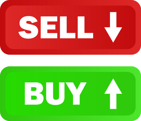 Buy and sell Color buttons, Arrow button Buy and sell, Trading Button Icon, Stock market template, Trading template, Arrow button Financeのイラスト素材