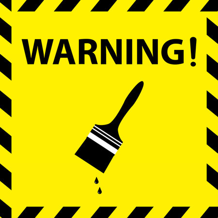 Warning wet Paint , Wet Paint yellow sign, Caution wall sign with Brush, Fresh Paint Warning, Wet Paint Alertのイラスト素材