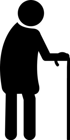 Old Person with stick, senior citizen icon, Old man with cane, walking with stickのイラスト素材