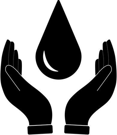 Save water with both hand symbol, water drop in hand, save water symbol, saving water labelのイラスト素材