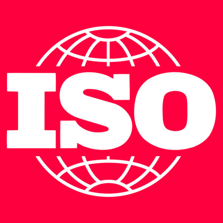 Certified Company Certificate, ISO Red vector, Quality Certificate, iso mark certificationのイラスト素材