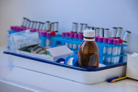 Medical laboratory with samples in test tubesの写真素材