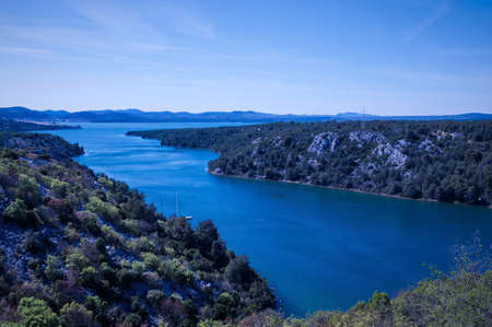 Scenic view of deep bay on Adriatic seaの写真素材