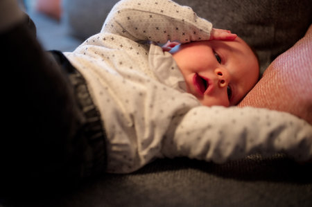 Closeup portrait of cute little babyの写真素材