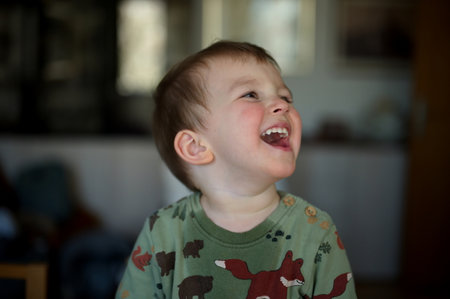 Portrait of happy little toddler smilingの写真素材