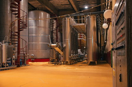 Steel barrels for fermentation in wine factoryの写真素材