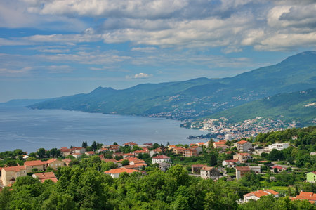 Scenic view of Mediterranean town in Croatiaの写真素材