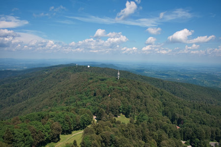 Ridge of Medvednica mountain, Croatia from TV towerの写真素材