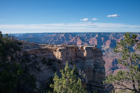 Group of people standing on the rim of Grand Canyonの写真素材