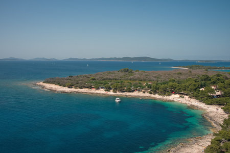 Aerial view of the Adriatic coast with sandy beachの写真素材