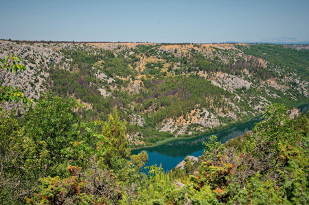 High angle view of the river canyon in Krka National Parkの写真素材