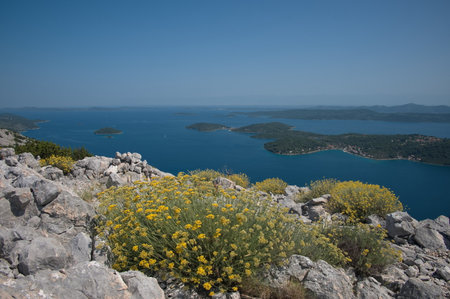Scenic view of the Adriatic sea and islands from the mountainの写真素材