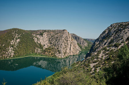 High angle view of the river canyon in Krka National Parkの写真素材