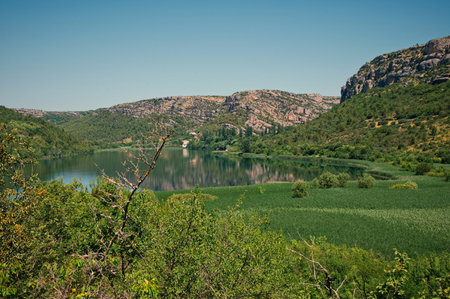 High angle view of the river in Krka National Parkの写真素材