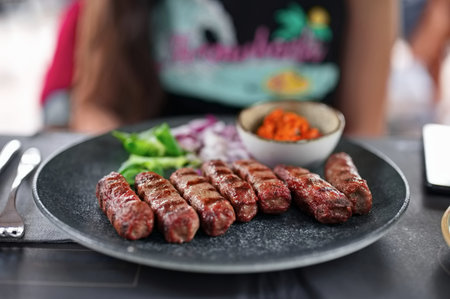 Closeup of traditional minced meat dish on the tableの写真素材
