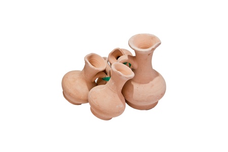 small clay pots on a white backgroundの写真素材