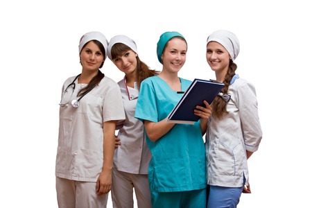 Portrait group of nurses against white backgroundの写真素材