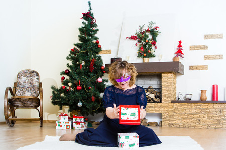 girl with a Christmas giftの写真素材