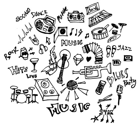 Music doodles line vector illustrationのイラスト素材