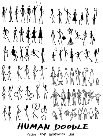 Set of doodle people vector illustrationのイラスト素材