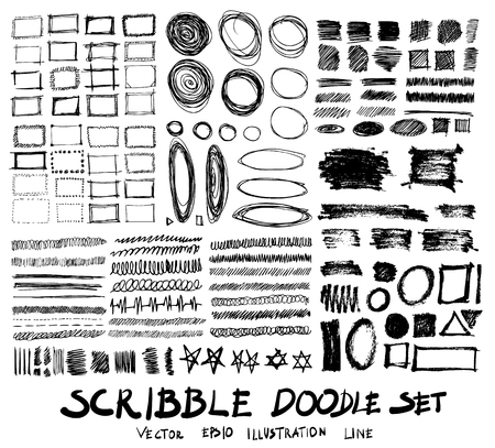 doodle hand drawn scribble vector set sketch strokes scribbles elements isolated on white.のイラスト素材