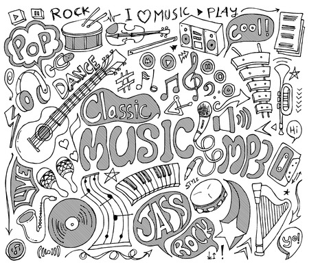 music doodles sketch vector ink.のイラスト素材