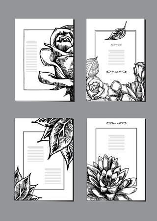 Nature brochure cover design templates collection. Vector illustrations flower sketchのイラスト素材