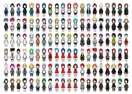 Doodle Characters vector set cartoon design mobile game dress up Illustration on White Backgroundのイラスト素材