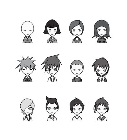 Doodle Characters vector set cartoon design mobile game dress up Illustration on White Backgroundのイラスト素材