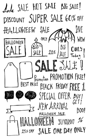 set of sale word doodle illustration Hand drawn Sketch line vectorのイラスト素材