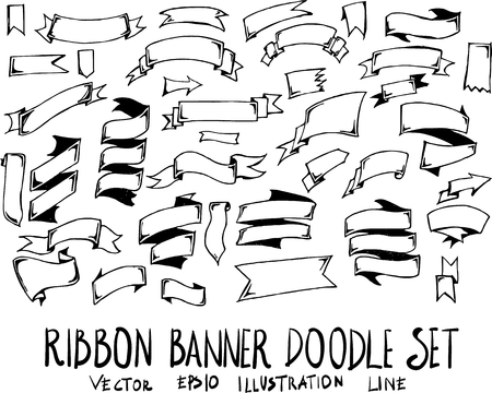 Set of ribbon banner doodle illustration Hand drawn Sketch line vectorのイラスト素材