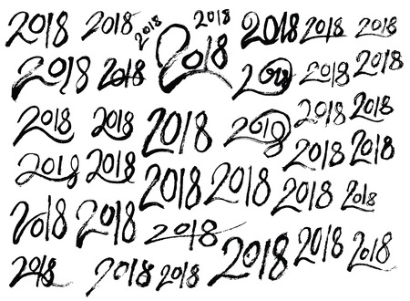 Set of 2018 number new year illustration Hand drawn doodle Sketch line vectorのイラスト素材