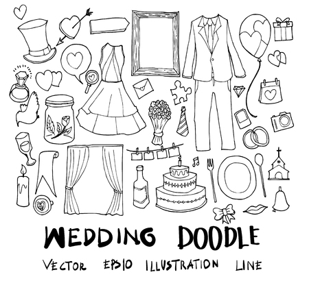 Set of wedding illustration Hand drawn doodle Sketch line vectorのイラスト素材