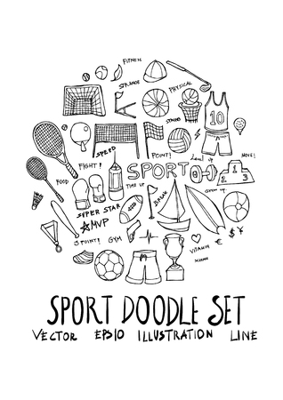 Sport fit doodle illustration circle form line sketch styleのイラスト素材