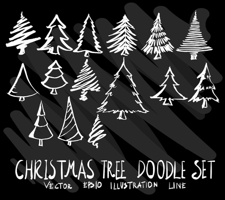 Collection of Christmas tree doodles on black background.のイラスト素材