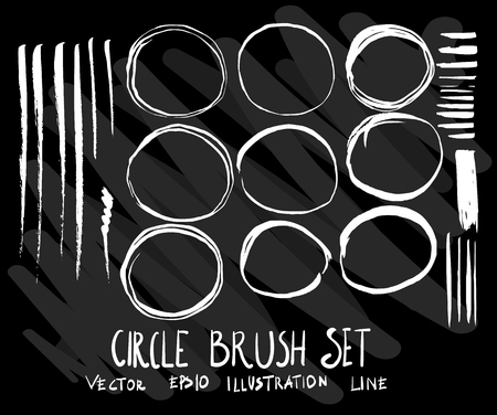 Collection of circle brush doodles on black backgroundのイラスト素材