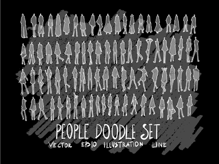 Hand drawn Sketch doodle vector line Human element icon set on Chalkboardのイラスト素材