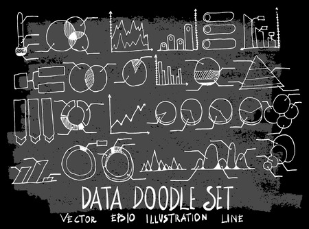 Hand drawn Sketch doodle vector data element icon set on Chalkboardのイラスト素材